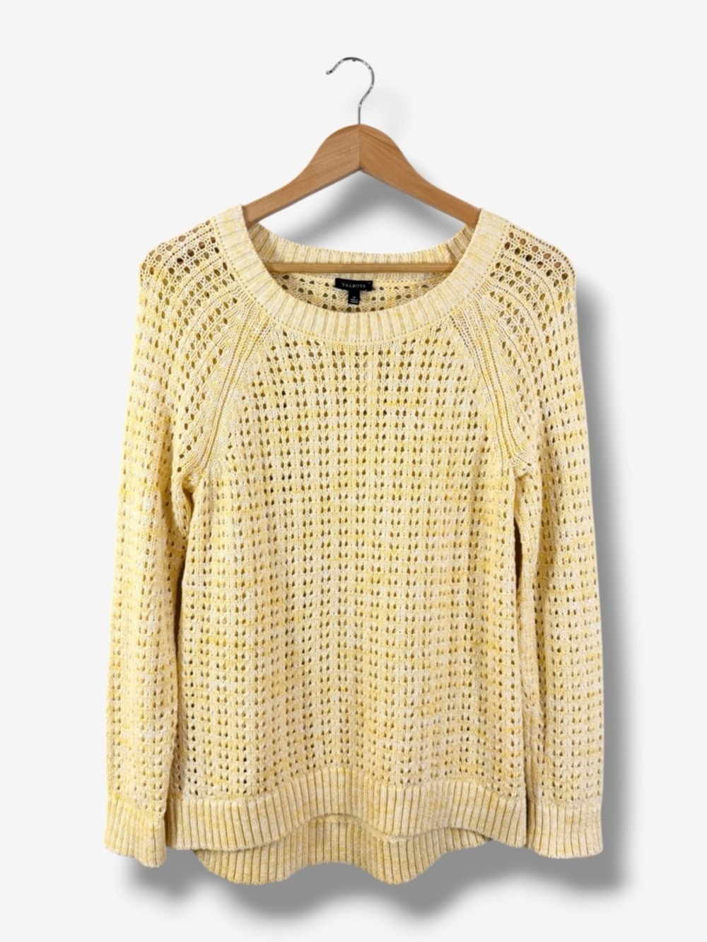 Talbots Yellow Open Knit Sweater Size M Crochet Cotton Cottage Spring Preppy